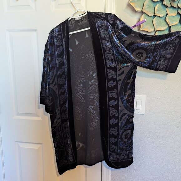 Chico's Black Blue Velvet Burnout Whimsigoth Fairy Witchy Open Kimono S/M | EVC - Picture 2 of 7